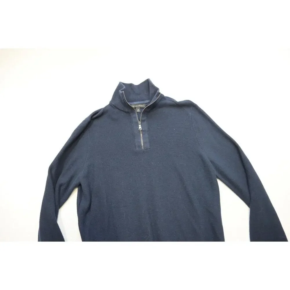 Banana Republic 1/4‎ Zip Neck Sweater Dark Blue Cotton Blend Casual Mens Medium